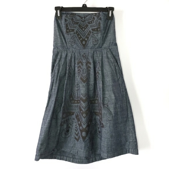 Fossil Denim Strapless Dress Small Geometric - Picture 1 of 8